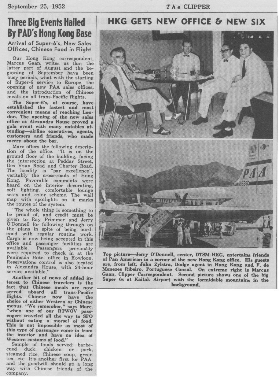 1952 September  25,  Airport Station updates from Hong Kong.